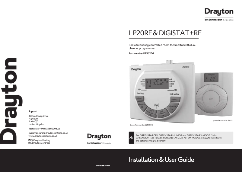 Page 1 de la notice Guide d'installation Drayton LP20RF & Digistat+ RF