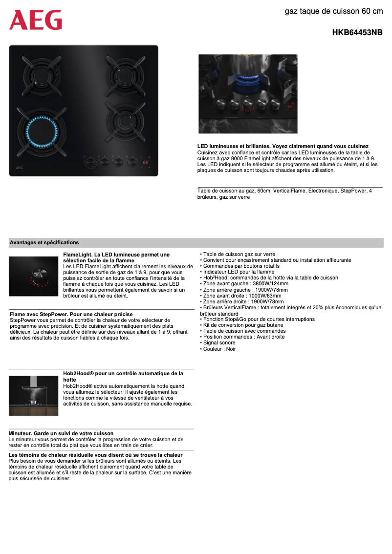 Page 1 de la notice Fiche technique AEG HKB64453NB