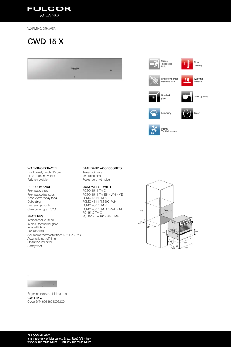 Page n°1 - Fiche technique Fulgor Milano CWD 15