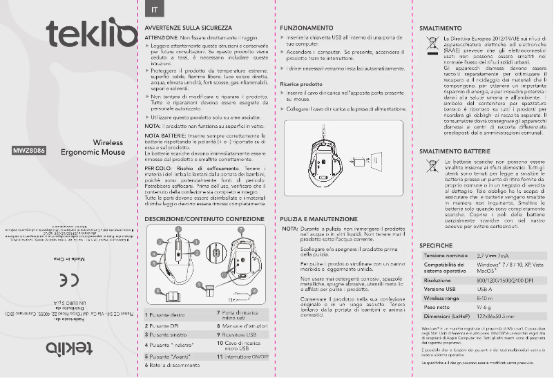 Page n°1 - Manuel utilisateur TEKLIO MWZ8086