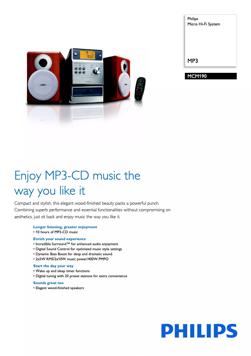 Imagen de la primera página del manual del dispositivo MCM190