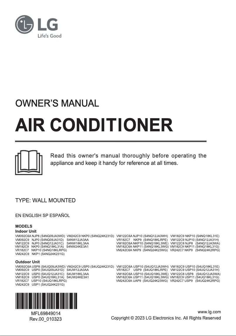 Page 1 de la notice Manuel utilisateur LG VR182C7