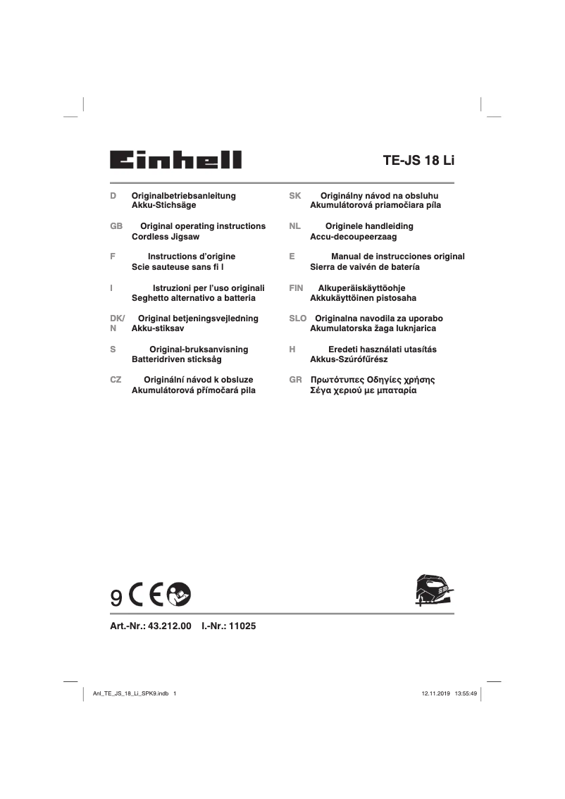 Page 1 de la notice Manuel utilisateur Einhell TE-JS 18/80 Li