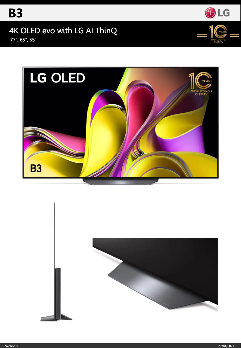 Page n°1 - Fiche technique LG OLED65B3PSA
