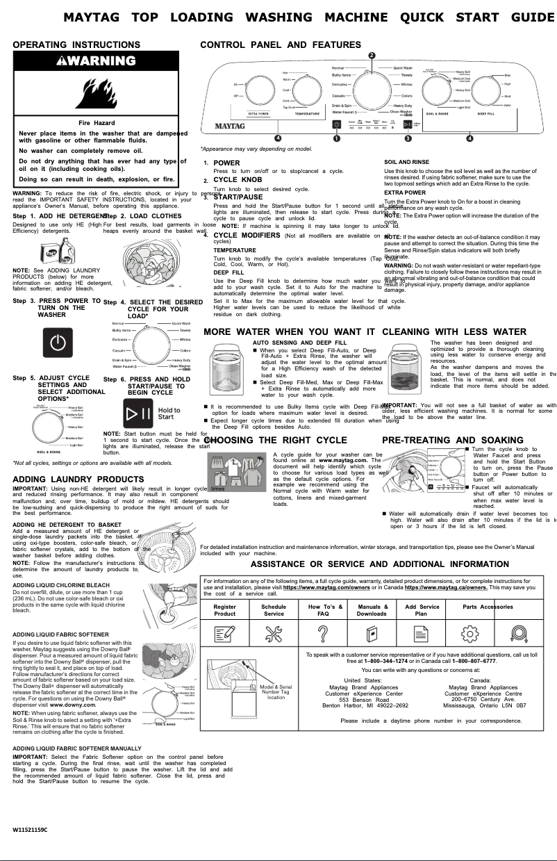 Page 1 de la notice Guide de démarrage rapide Maytag MVW5430MW