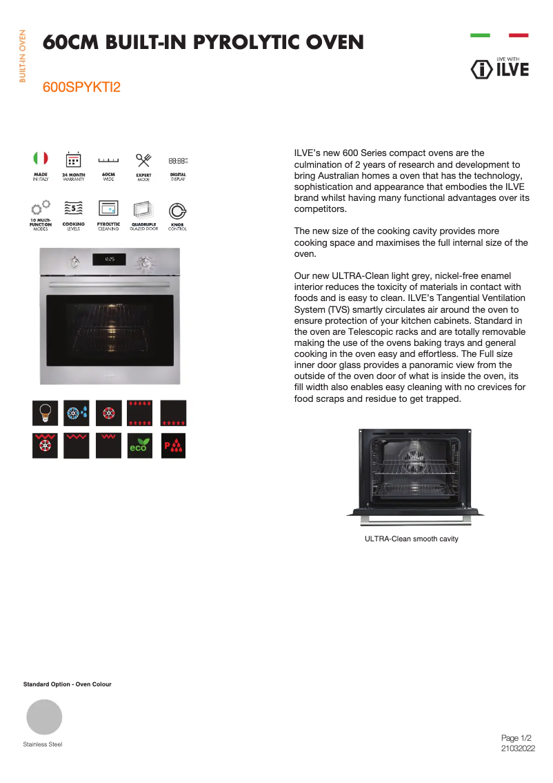 Page n°1 - Fiche technique Ilve 600SPYKTI2