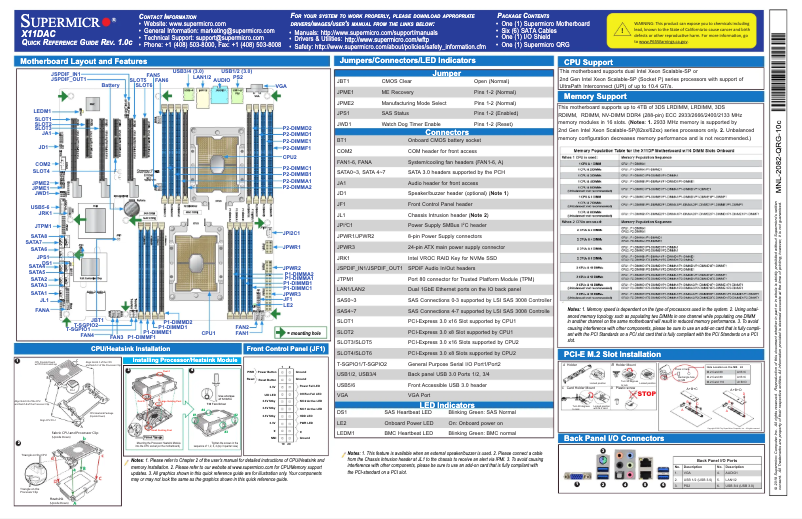 Page 1 de la notice Guide de démarrage rapide Supermicro X11DAC
