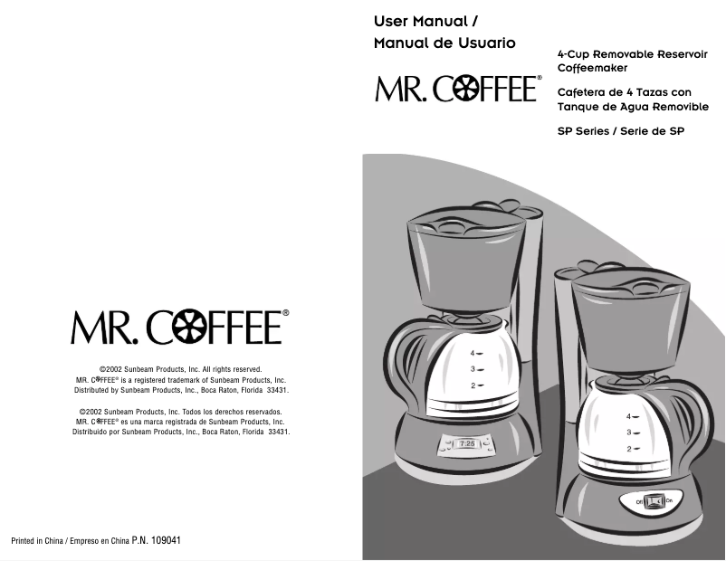 Page n°1 - Manuel utilisateur Mr. Coffee SP X4