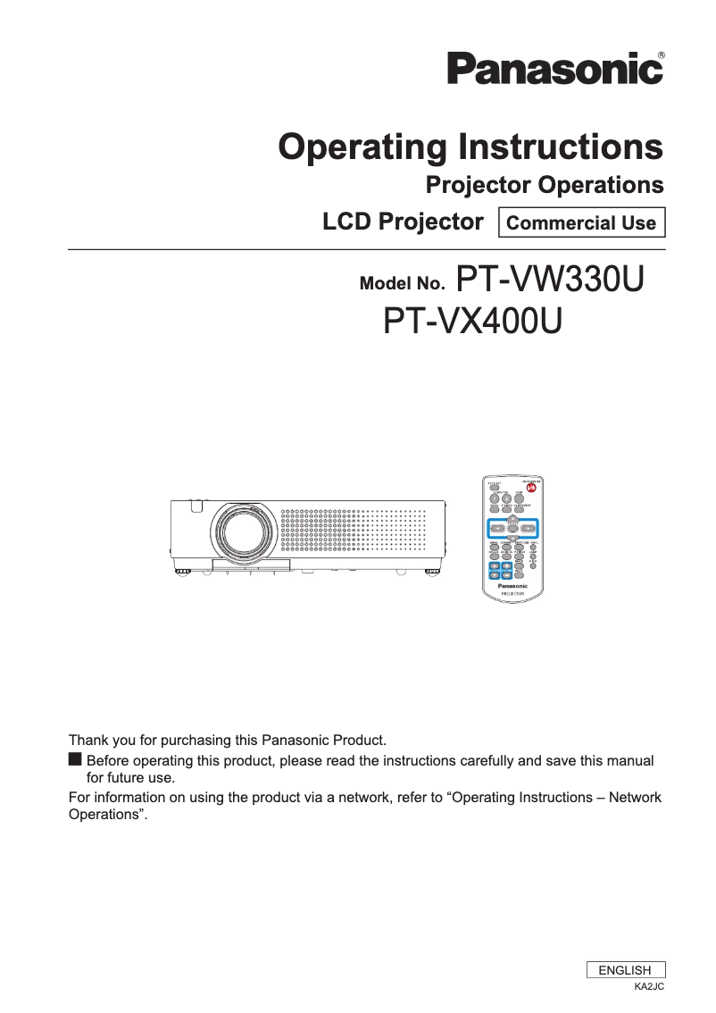 Image de la première page du manuel de l'appareil PT-VW330