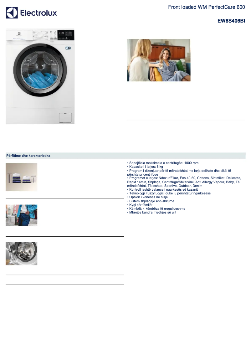 Page n°1 - Fiche technique Electrolux EW6S406BI