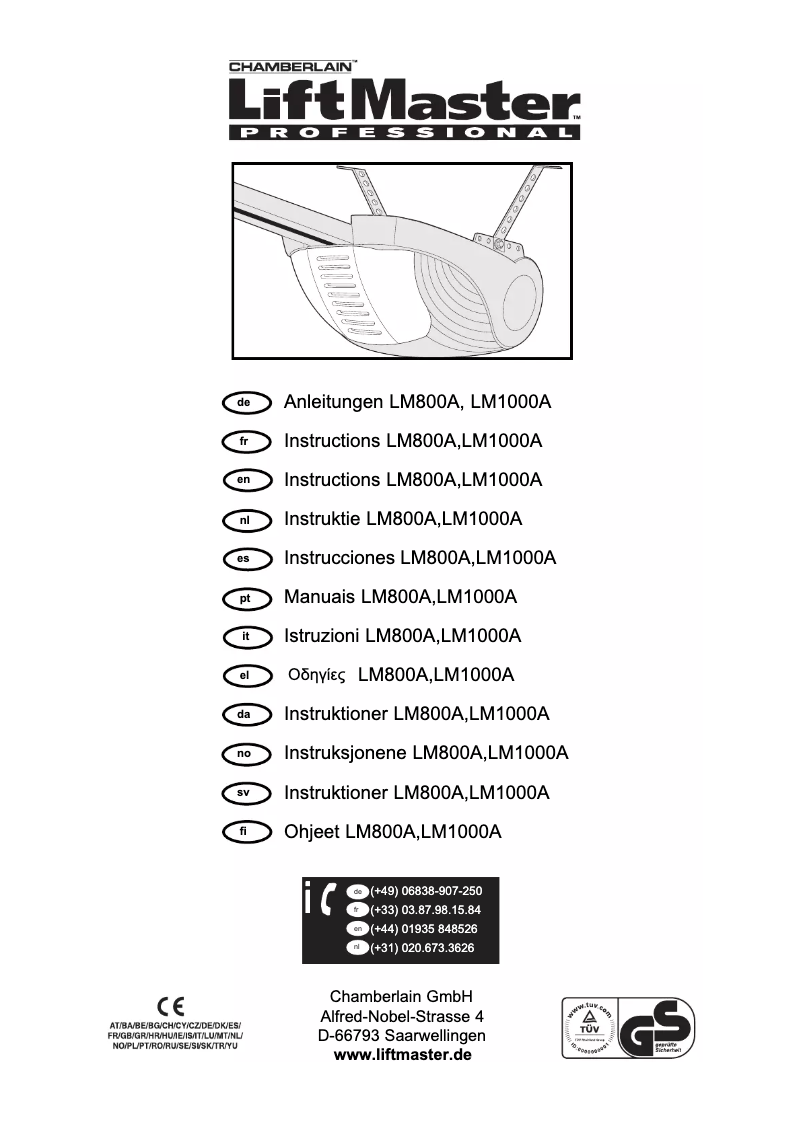 Imagen de la primera página del manual del dispositivo LiftMaster LM1000A