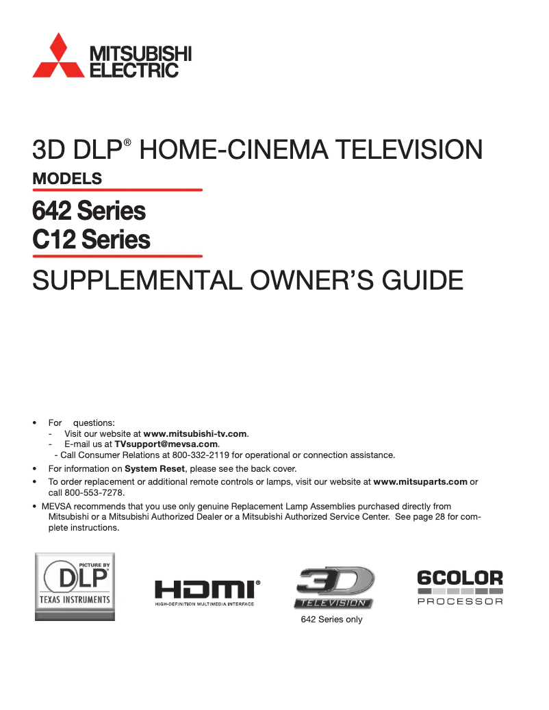 Page 1 de la notice Manuel utilisateur Mitsubishi WD-73642