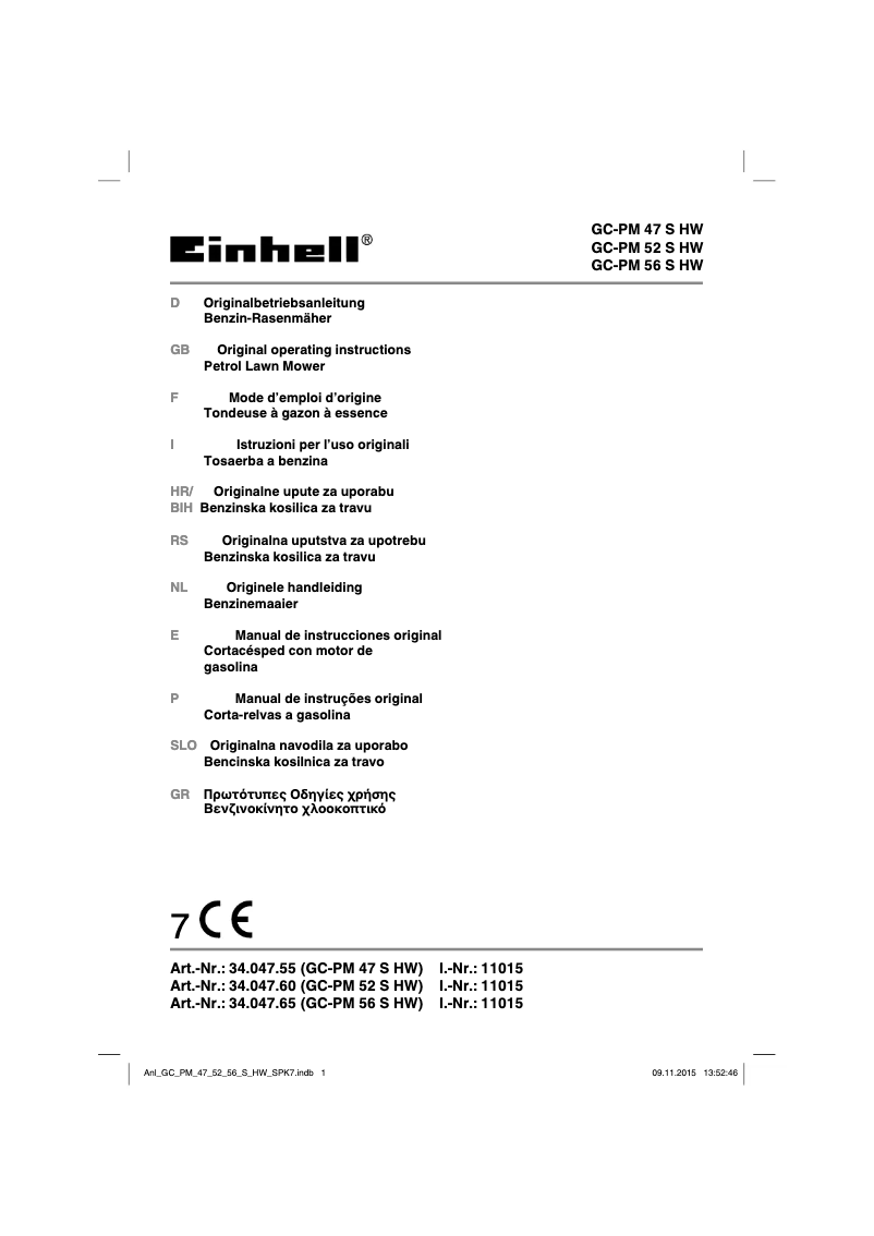 Page n°1 - Manuel utilisateur Einhell GC-PM 56 S HW
