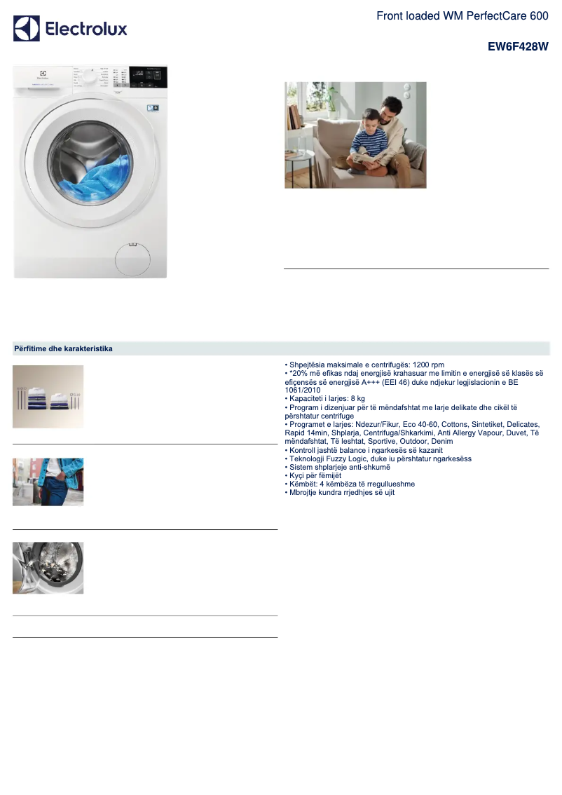 Page n°1 - Fiche technique Electrolux EW6F428W
