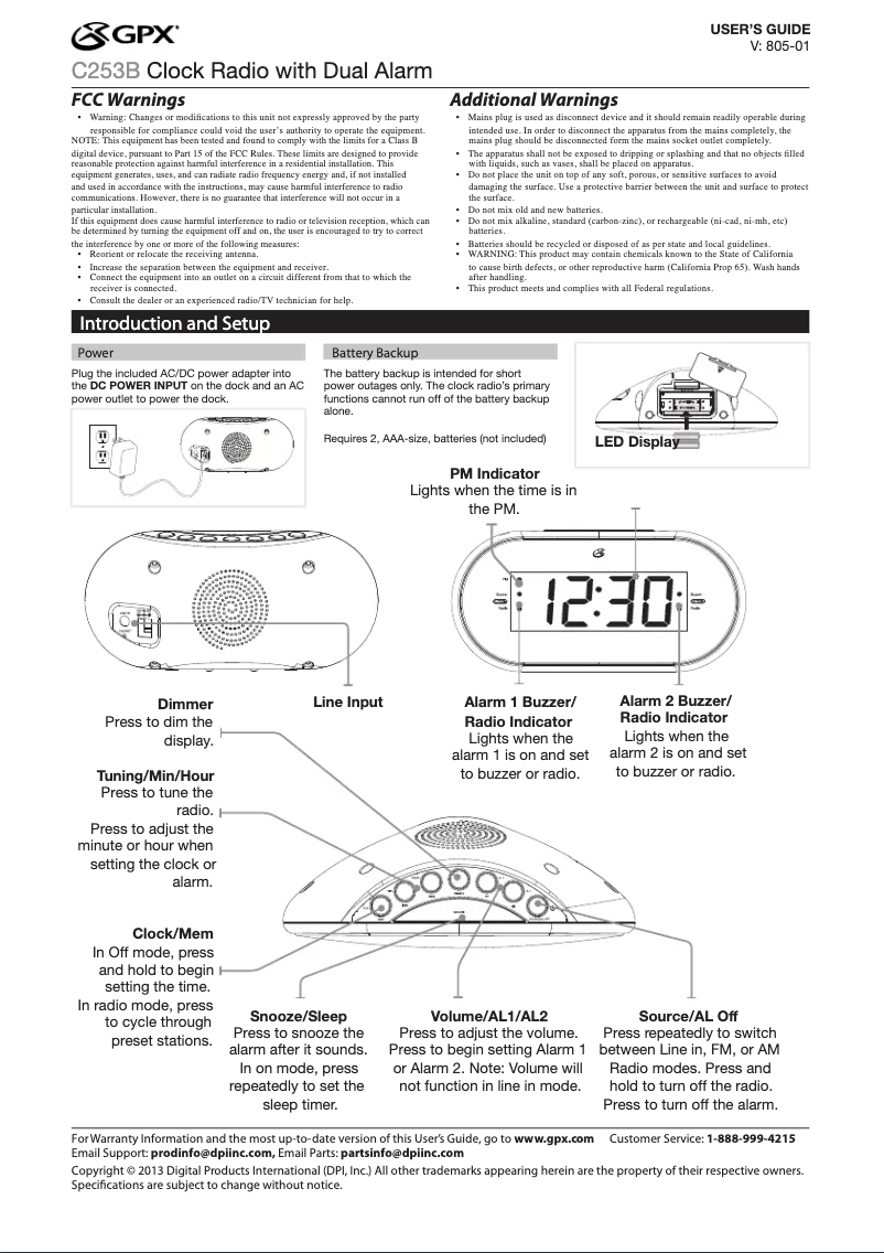 Page 1 de la notice Manuel utilisateur GPX C253B