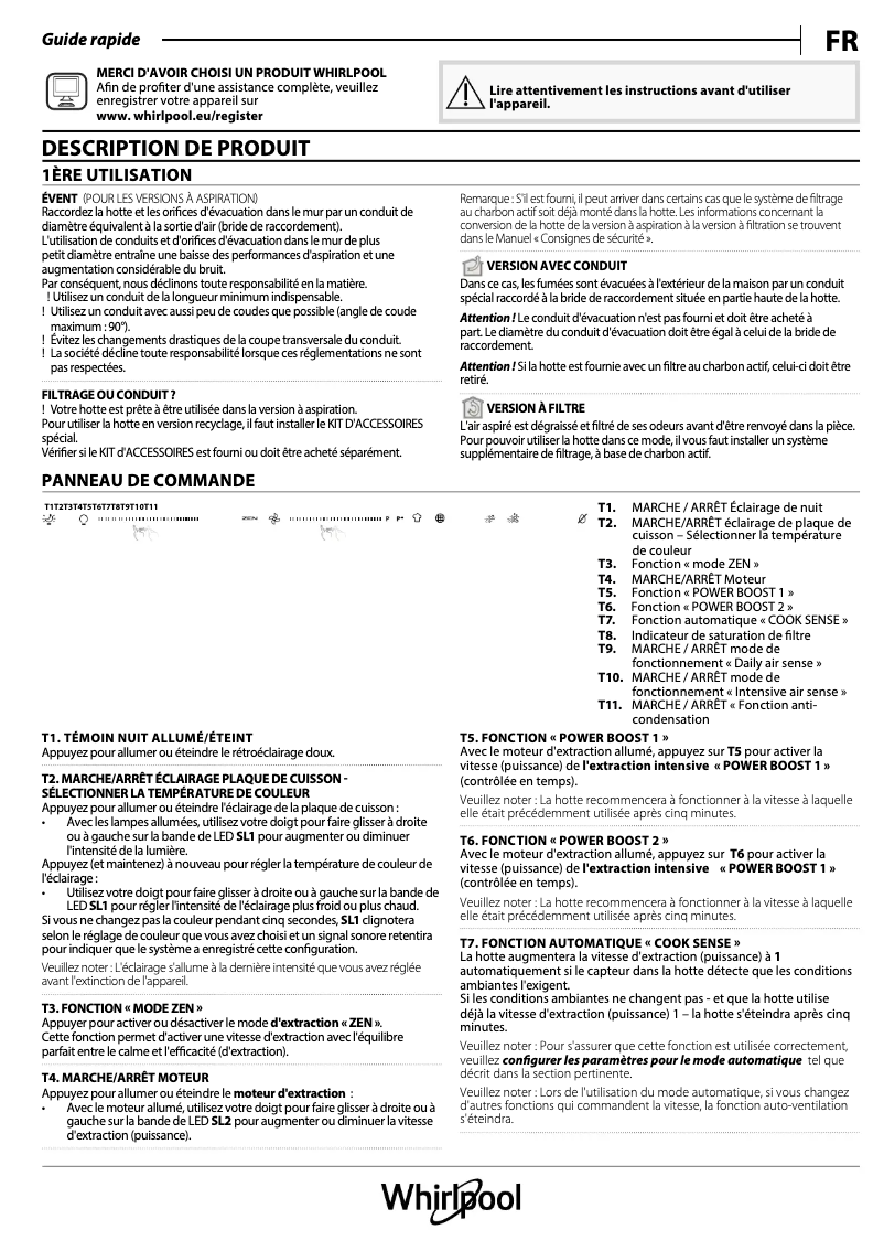 Page 1 de la notice Manuel utilisateur Whirlpool WHVS 90F LT A K