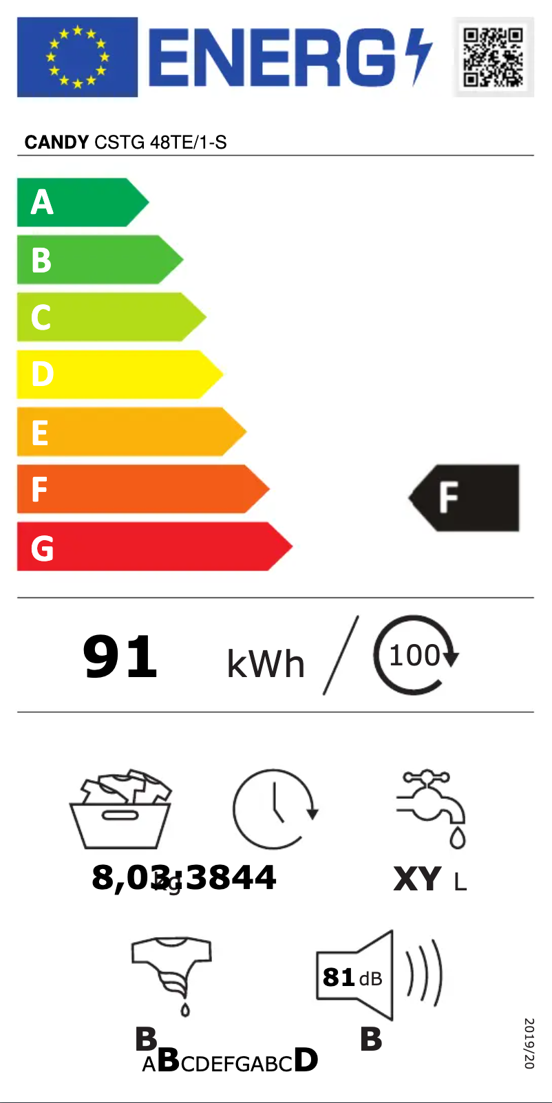 Page n°1 - Label énergétique Candy CSTG 48TE/1-S