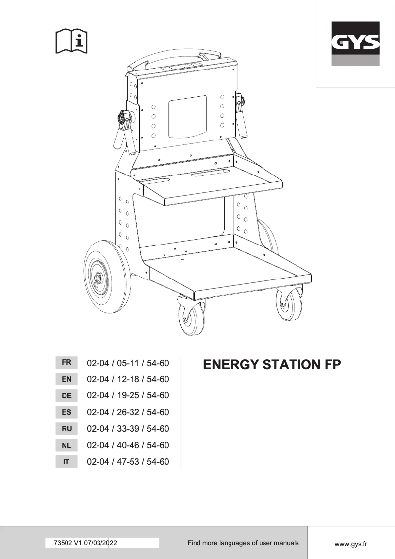 Page 1 de la notice Manuel utilisateur GYS Energy Station FP