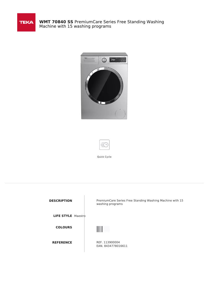 Page n°1 - Manuel utilisateur Teka WMT 70840 WH