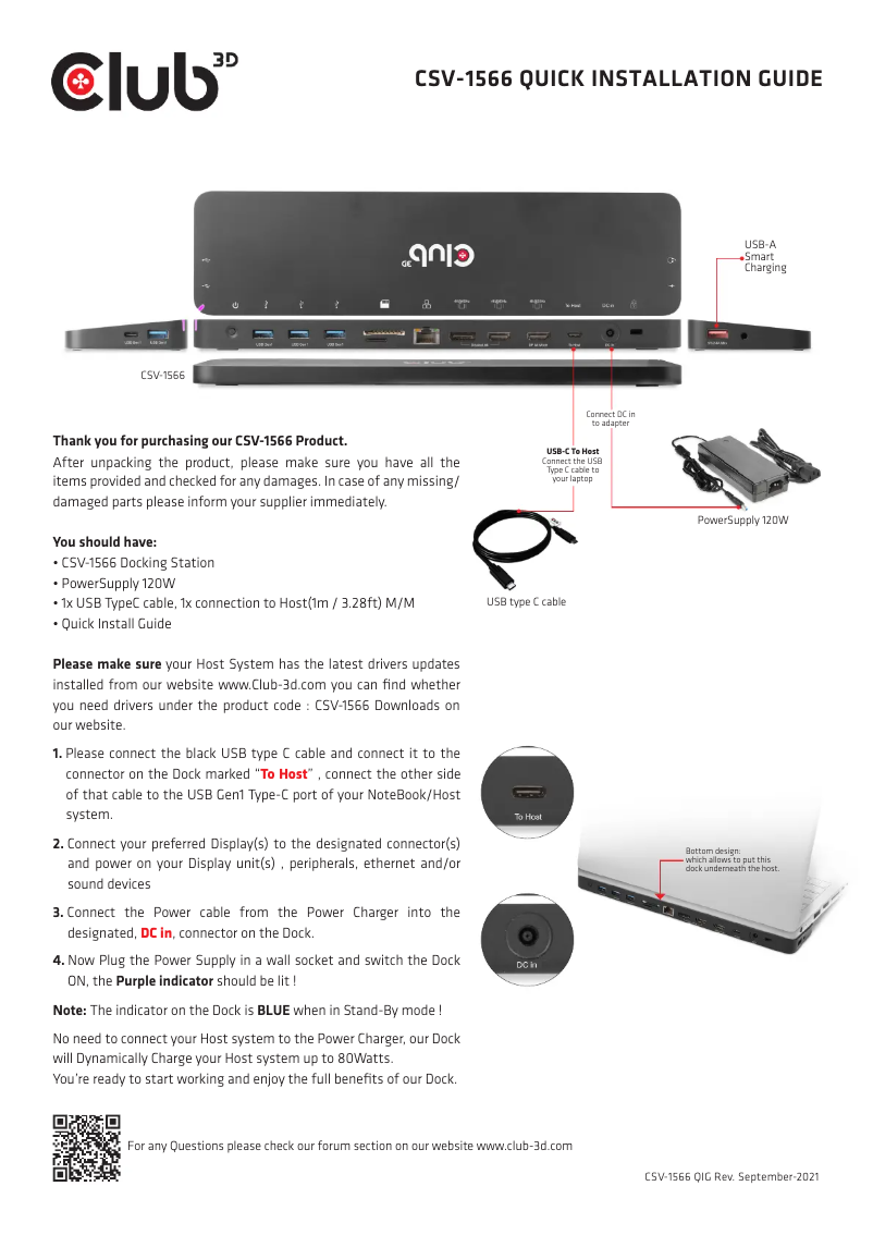 Page 1 de la notice Manuel utilisateur CLUB3D CSV-1566