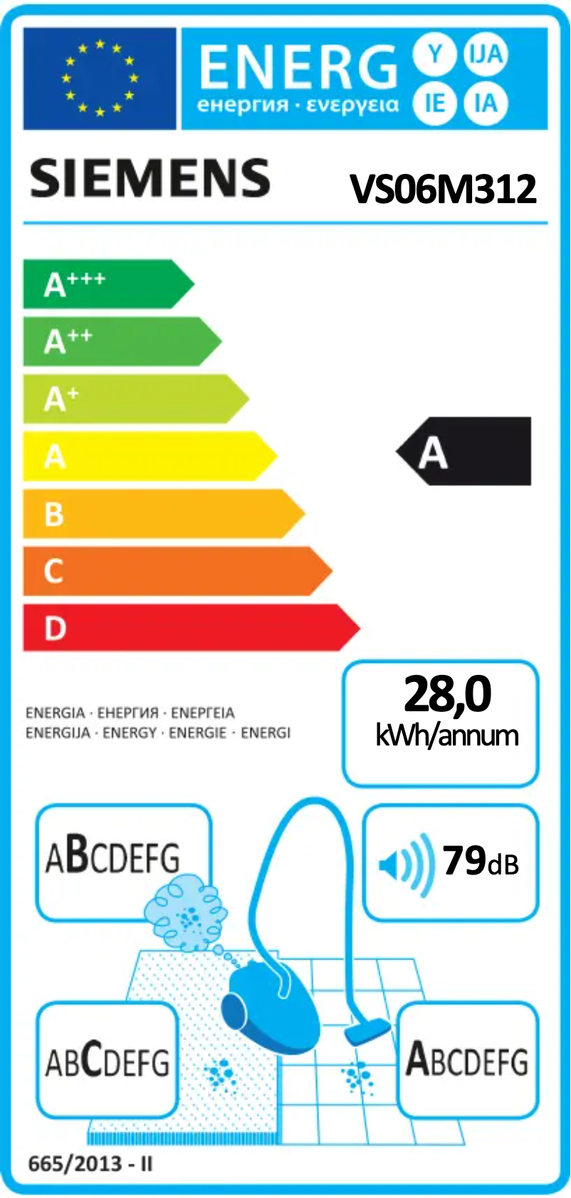 Page 1 de la notice Label énergétique Siemens VS06M312