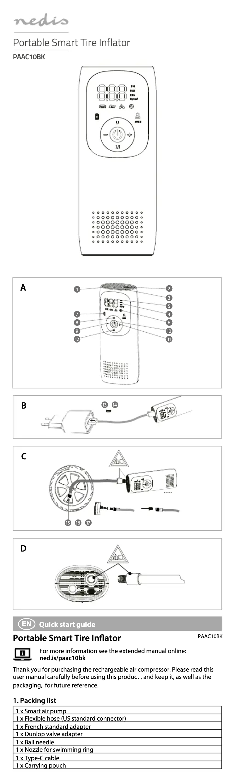 Page 1 de la notice Manuel utilisateur Nedis PAAC10BK