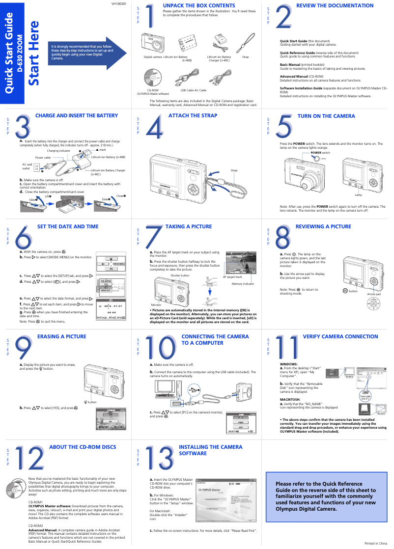 Page n°1 - Guide de démarrage rapide Olympus Camedia D-630 Zoom