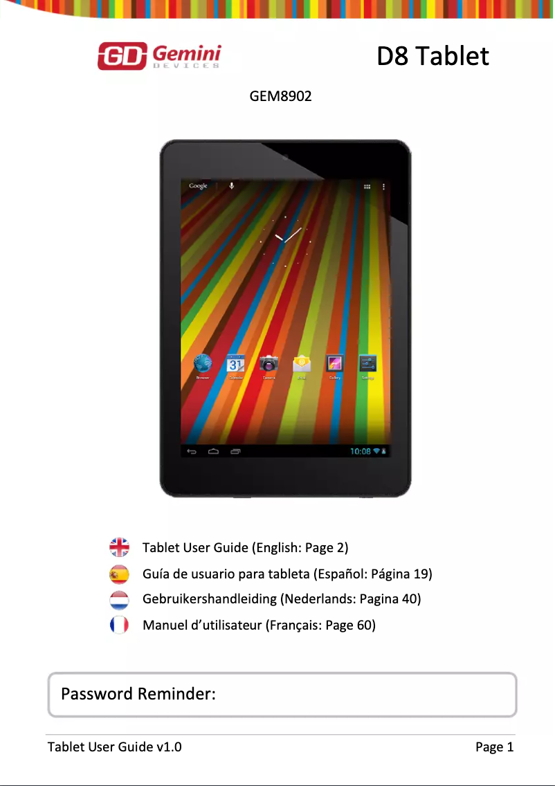 Image de la première page du manuel de l'appareil D8 Tablet GEM8902