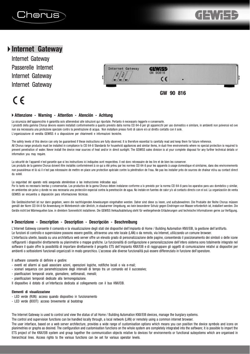Page 1 de la notice Manuel utilisateur Gewiss GW90816