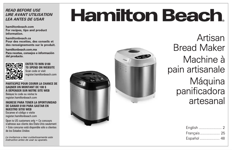 Page 1 de la notice Manuel utilisateur Hamilton Beach 29985