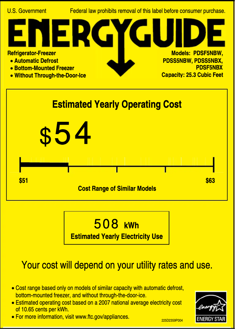 Page n°1 - Label énergétique GE Profile PDSS5NBWLSS