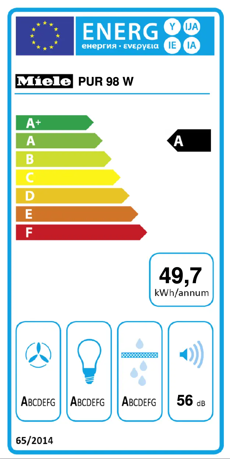 Page 1 de la notice Label énergétique Miele PUR 98 W