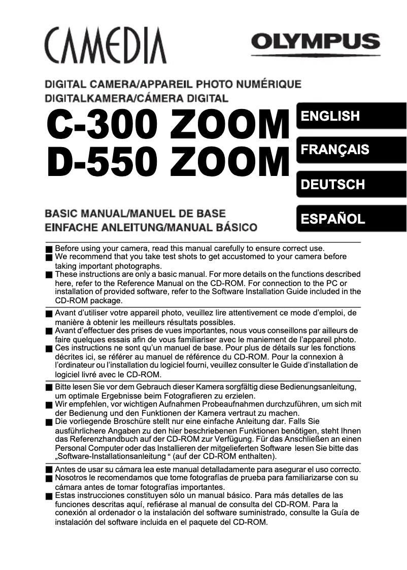 Page 1 de la notice Manuel utilisateur Olympus Camedia C-300 Zoom