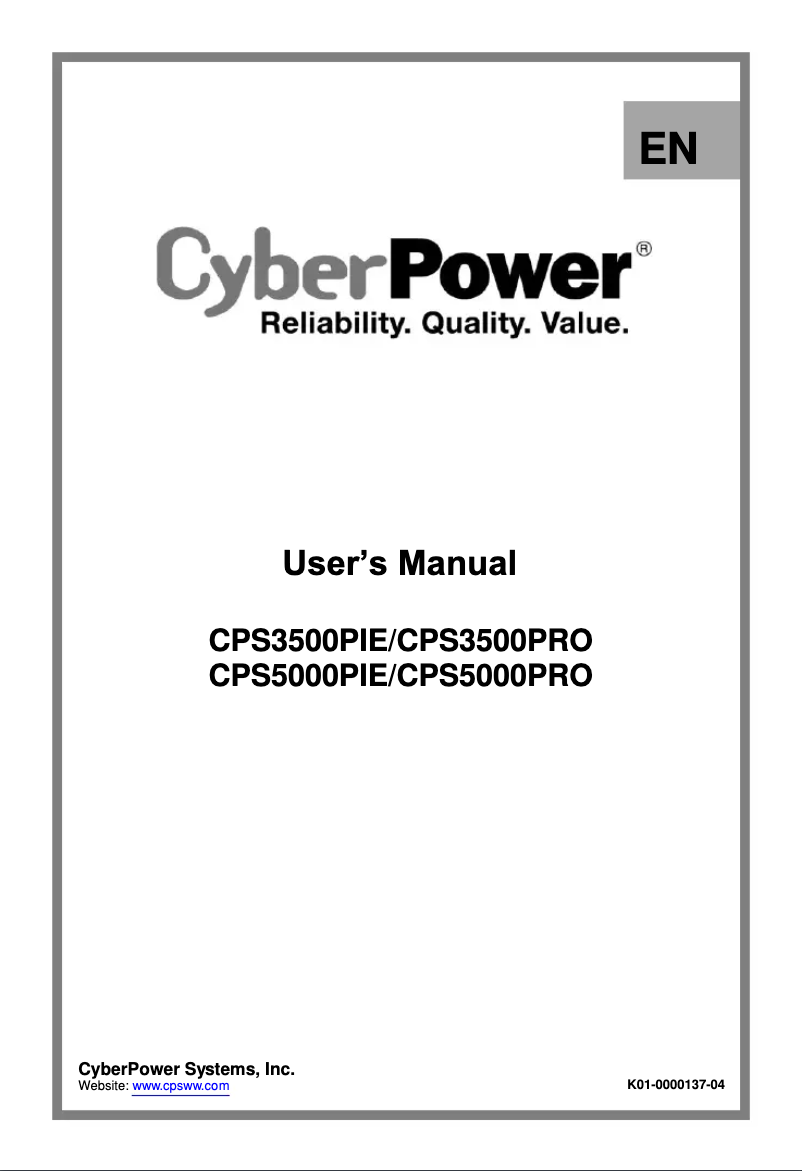 Page n°1 - Manuel utilisateur CyberPower CPS5000PIE