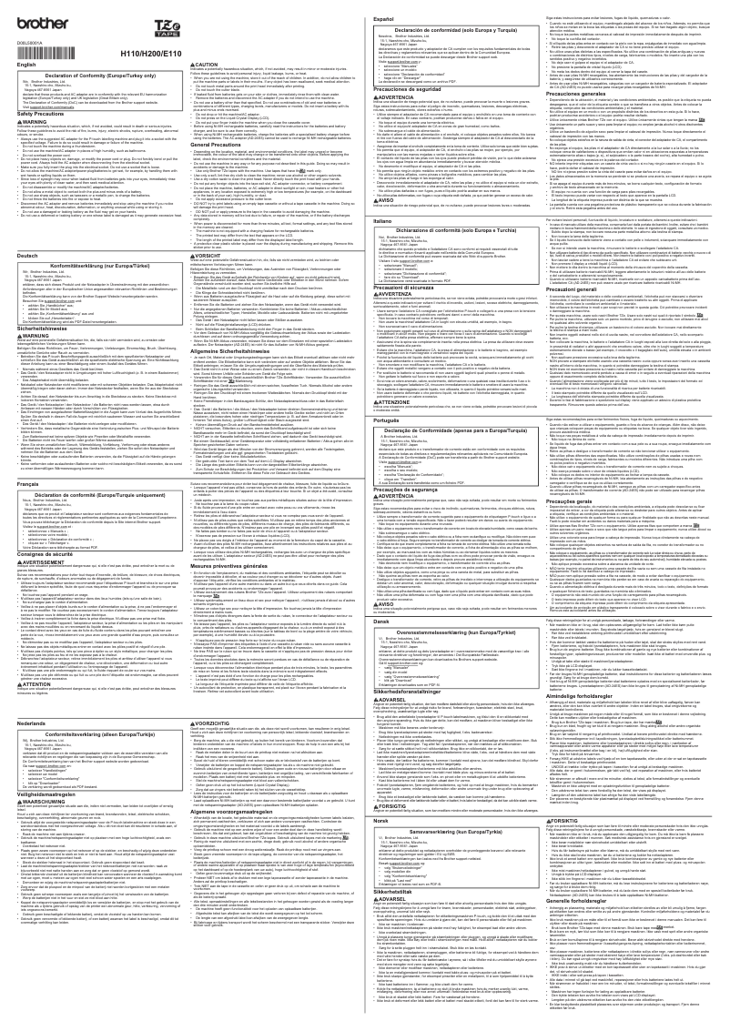 Image de la première page du manuel de l'appareil PT-H110