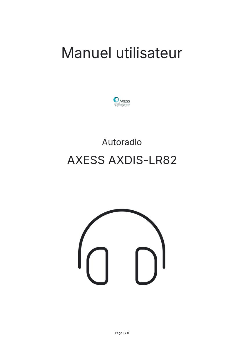 Page n°1 - Manuel utilisateur AXESS AXDIS-LR82
