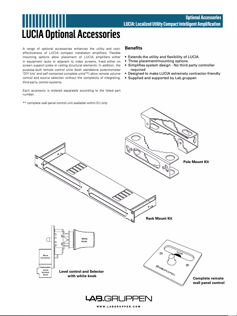 Page 1 de la notice Manuel utilisateur Lab Gruppen LUCIA 240/1-70