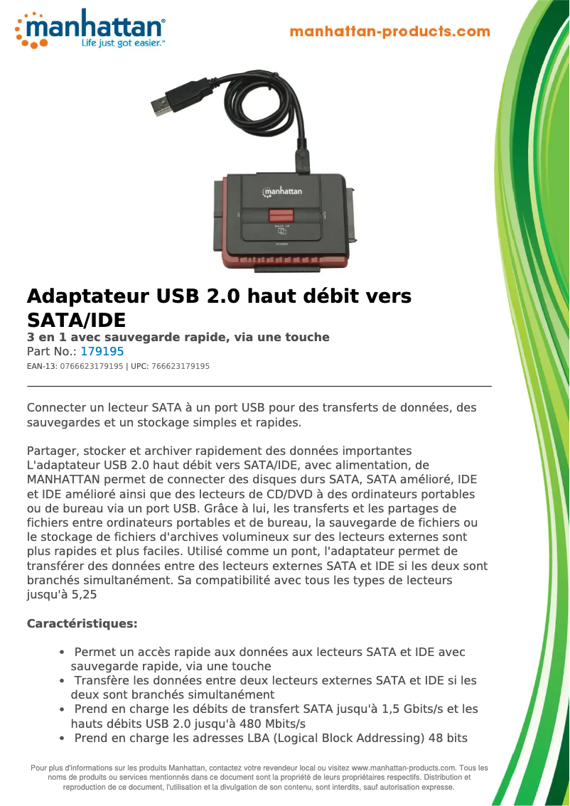 Page 1 de la notice Fiche technique Manhattan 179195