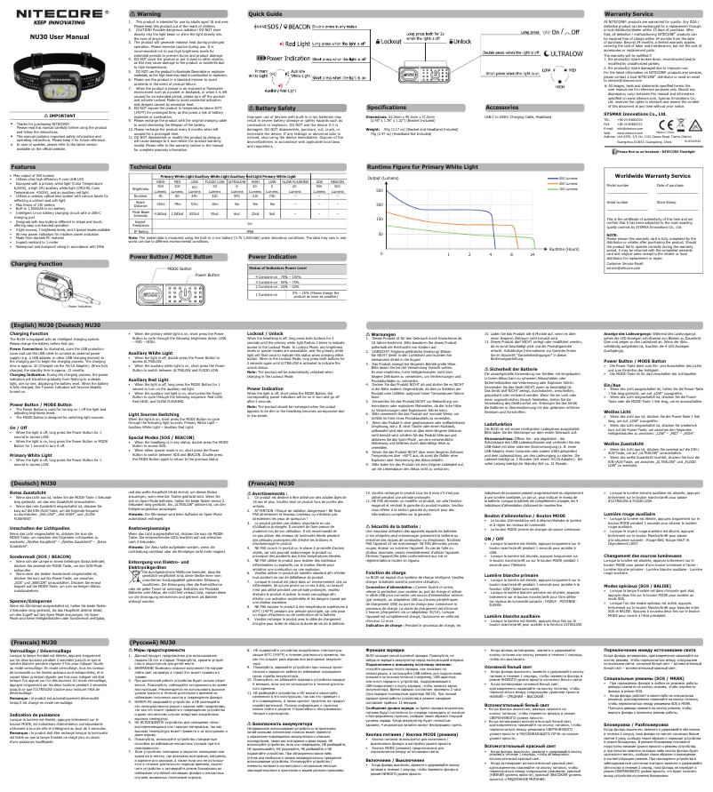 Page 1 de la notice Manuel utilisateur Nitecore NU30