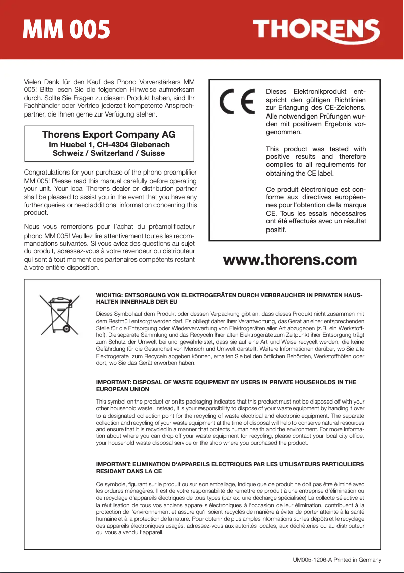 Image de la première page du manuel de l'appareil MM 005