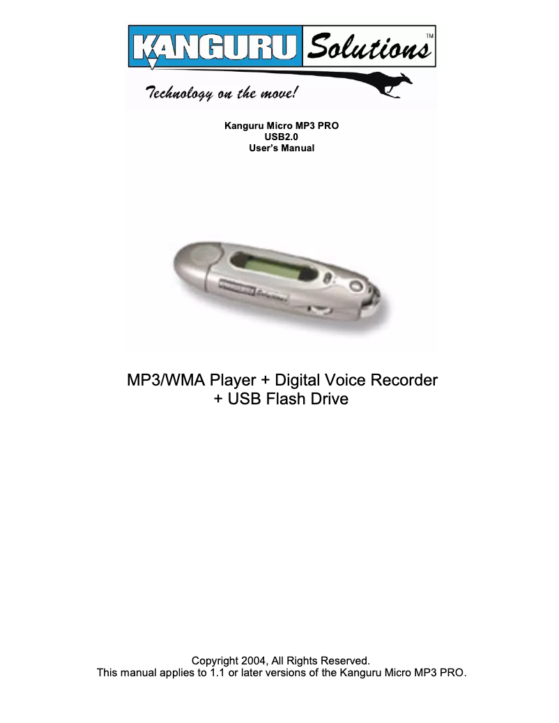 Page 1 de la notice Manuel utilisateur Kanguru U2-KMP3-4G
