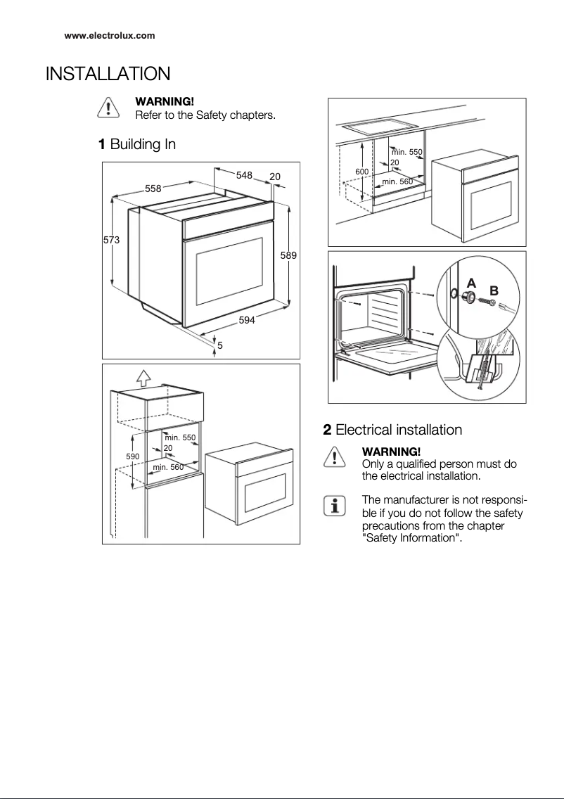 Page n°1 - Guide d'installation Electrolux EOB2400AOX