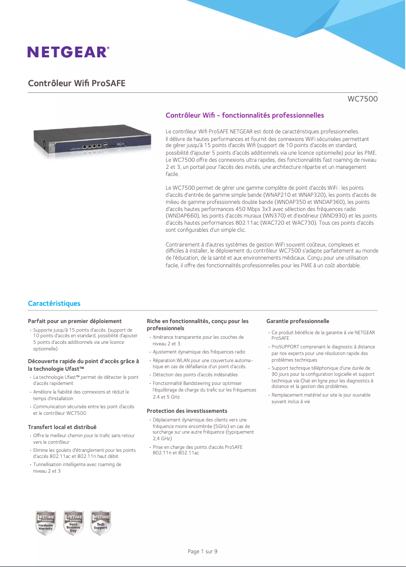 Page 1 de la notice Fiche technique Netgear WC7500