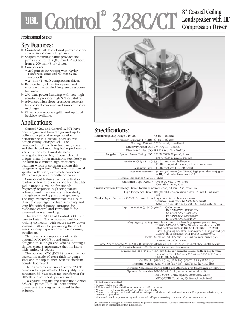 Page 1 de la notice Brochure JBL Control 328CT