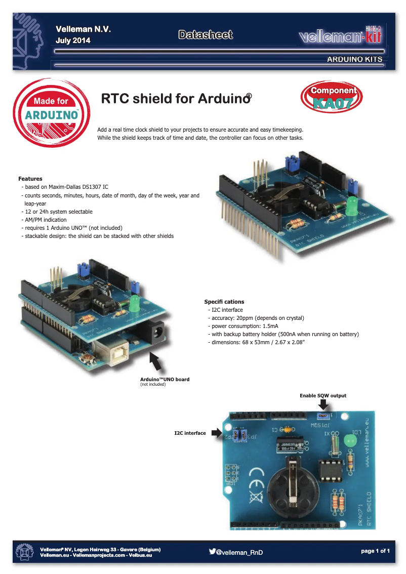 Page 1 de la notice Fiche technique Velleman KA07