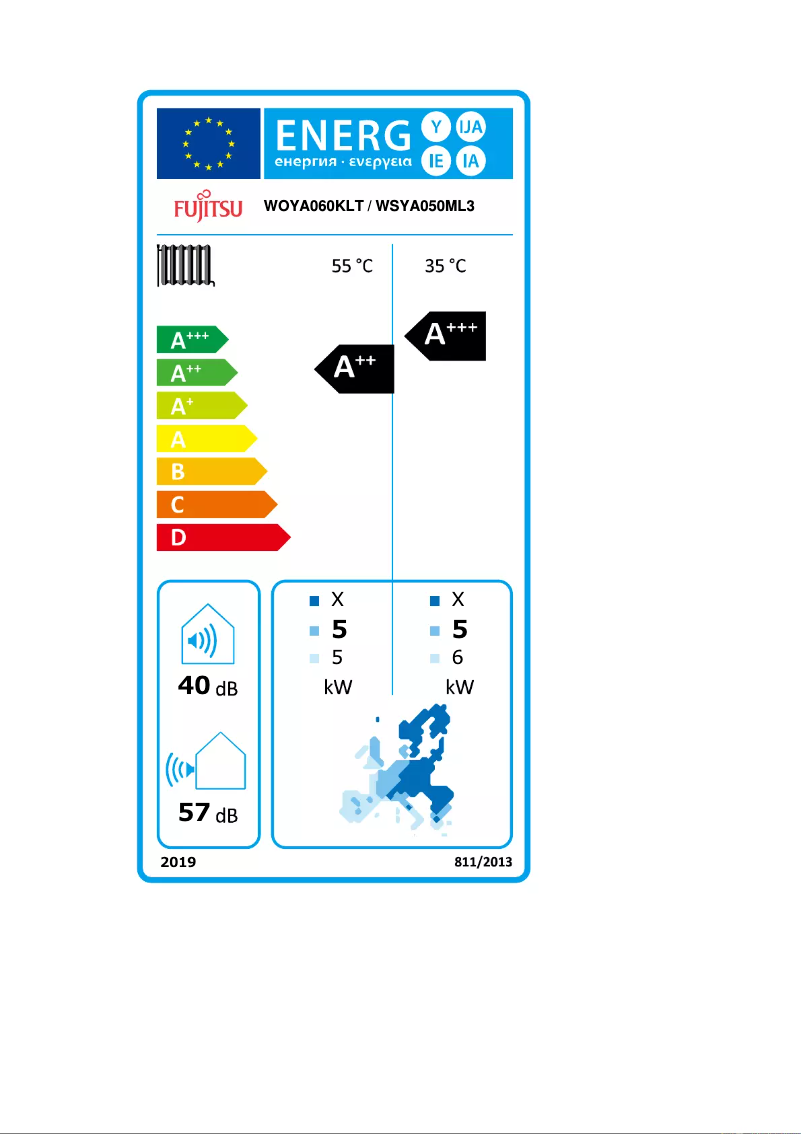 Page 1 de la notice Label énergétique Fujitsu Waterstage WSYA050ML3