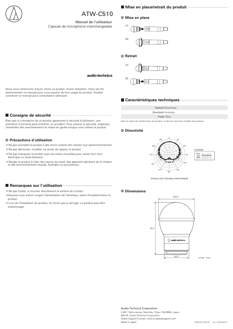 Página 1 del manual Guía de inicio rápido Audio-Technica ATW-C510