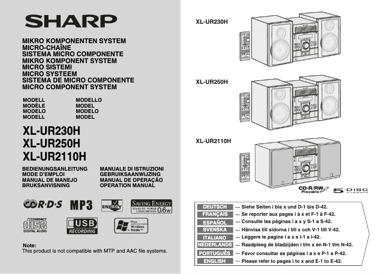 Page 1 de la notice Manuel utilisateur Sharp XL-UR250H