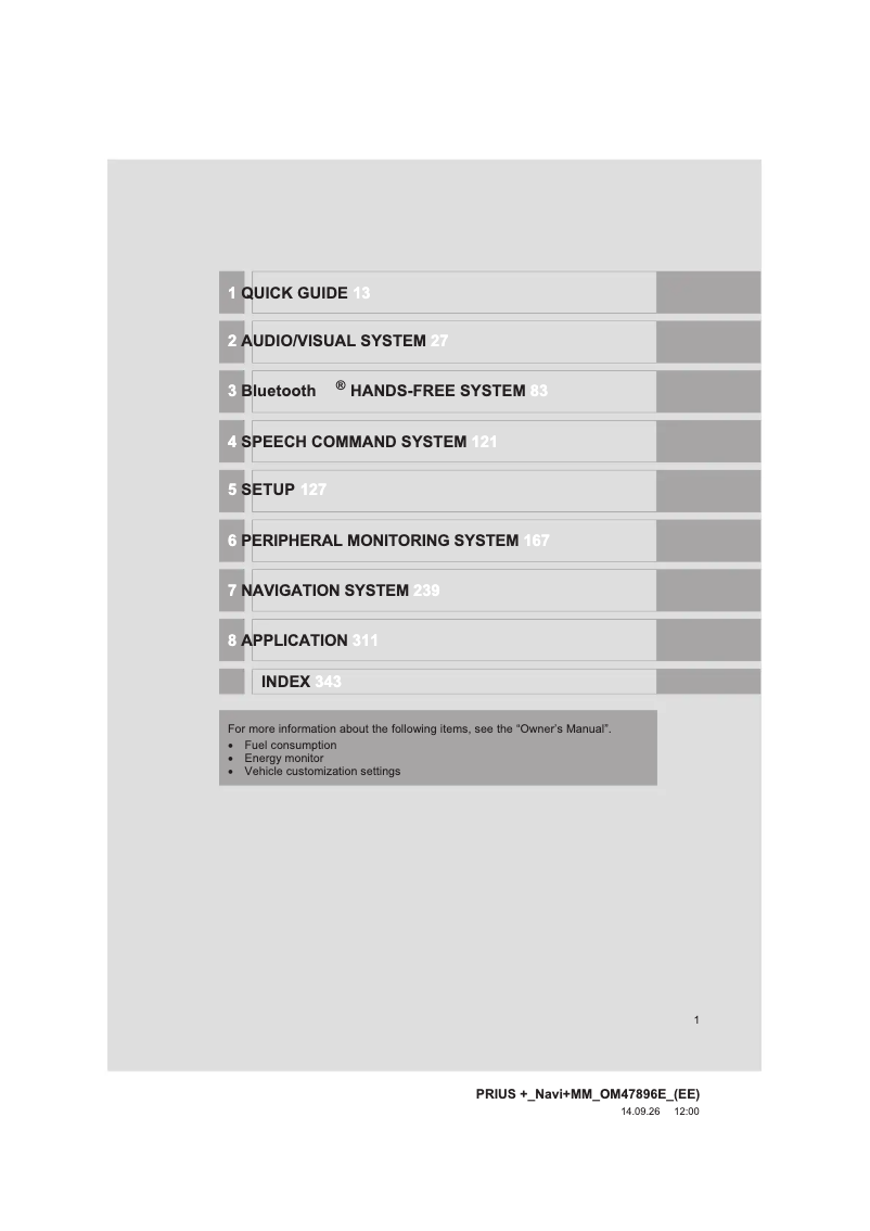 Image de la première page du manuel de l'appareil Prius plus 2014 Navigation