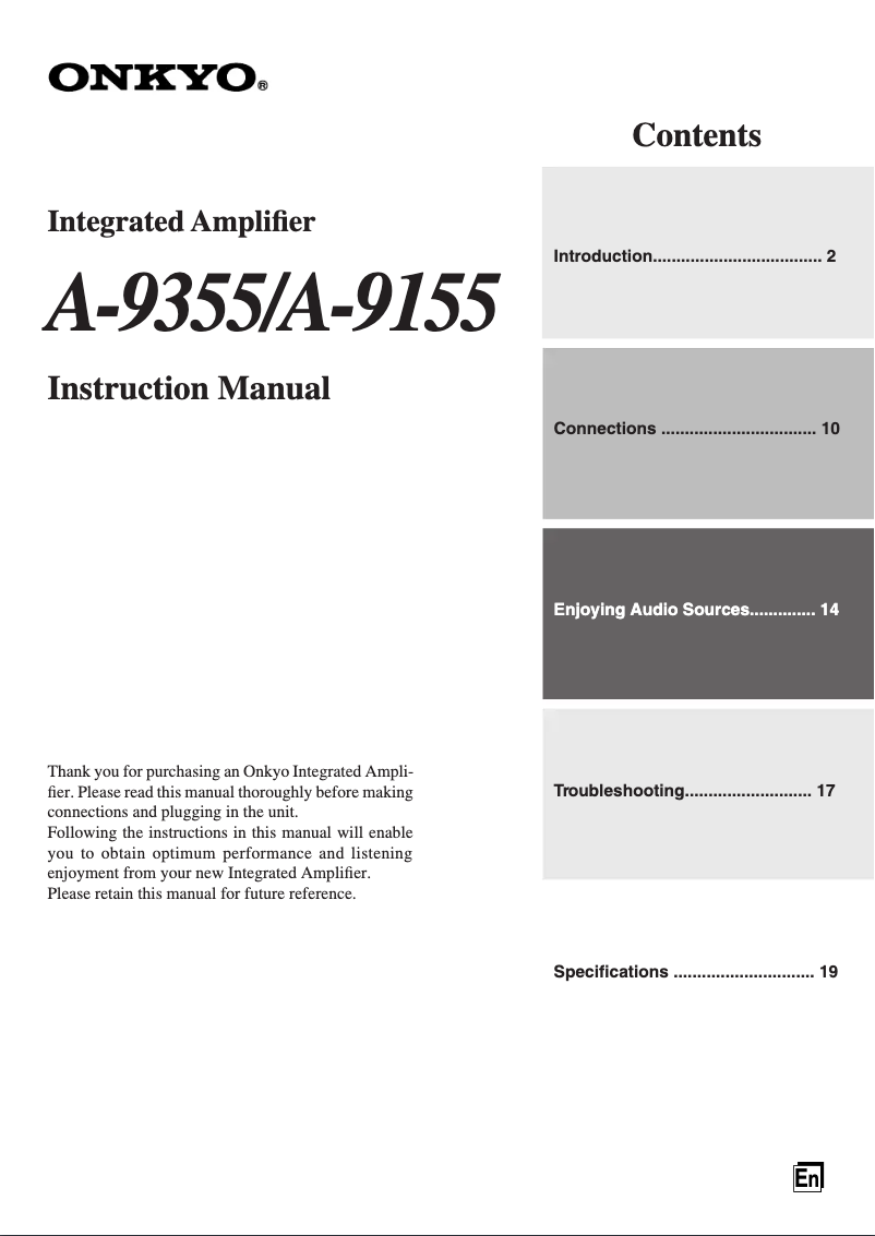 Page n°1 - Manuel utilisateur Onkyo A-9355